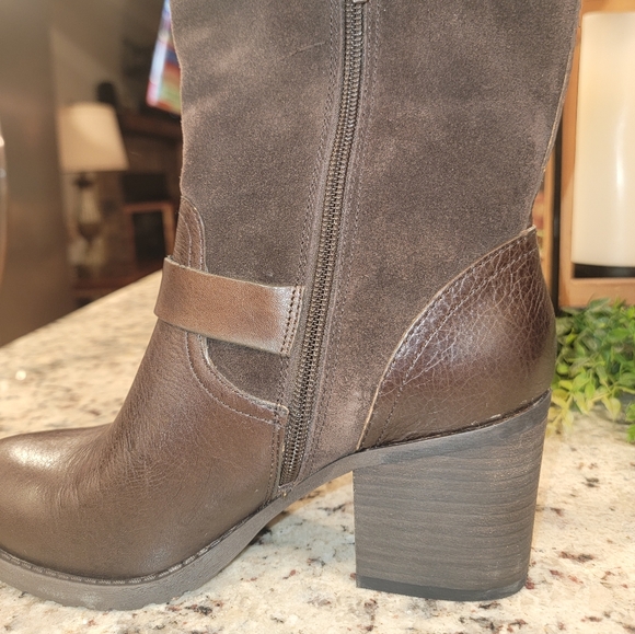 Jessica Simpson Niagara Brown Mixed Suede Knee-High Riding Boots Sz 7 Block Heel - Picture 15 of 16